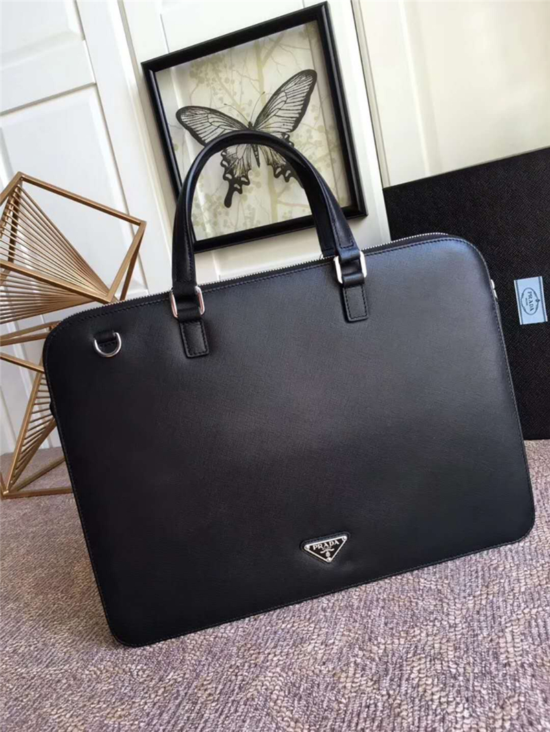 VR0078 Prada普拉達 升級版 男士公文包 十字紋手提包 黑色