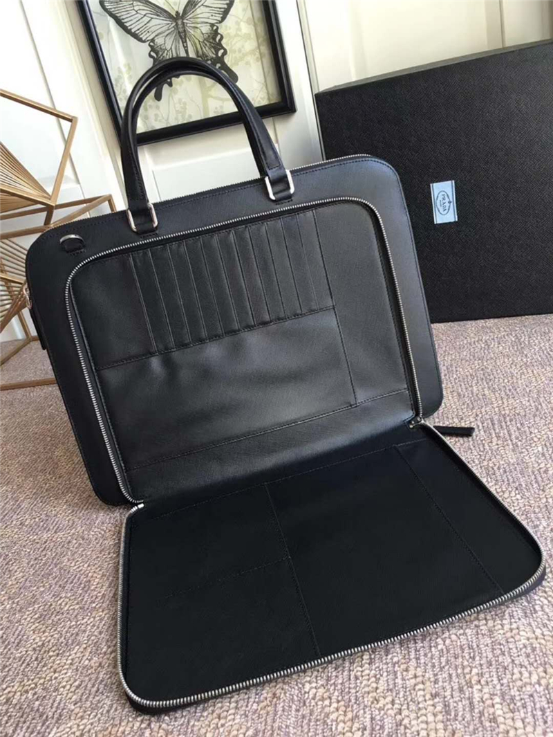 VR0078 Prada普拉達 升級版 男士公文包 十字紋手提包 黑色