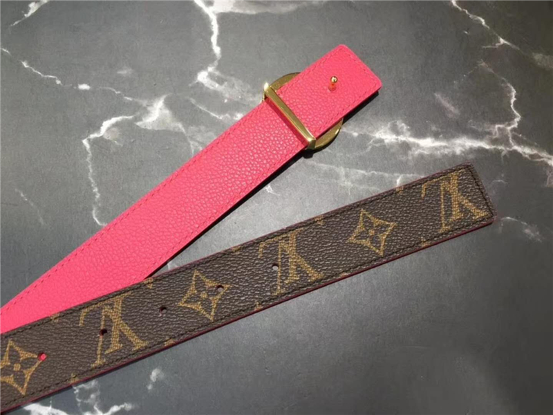 LV 新款 LV Circle 圓形LV字母 鋼扣 雙面腰帶 啡配玫紅