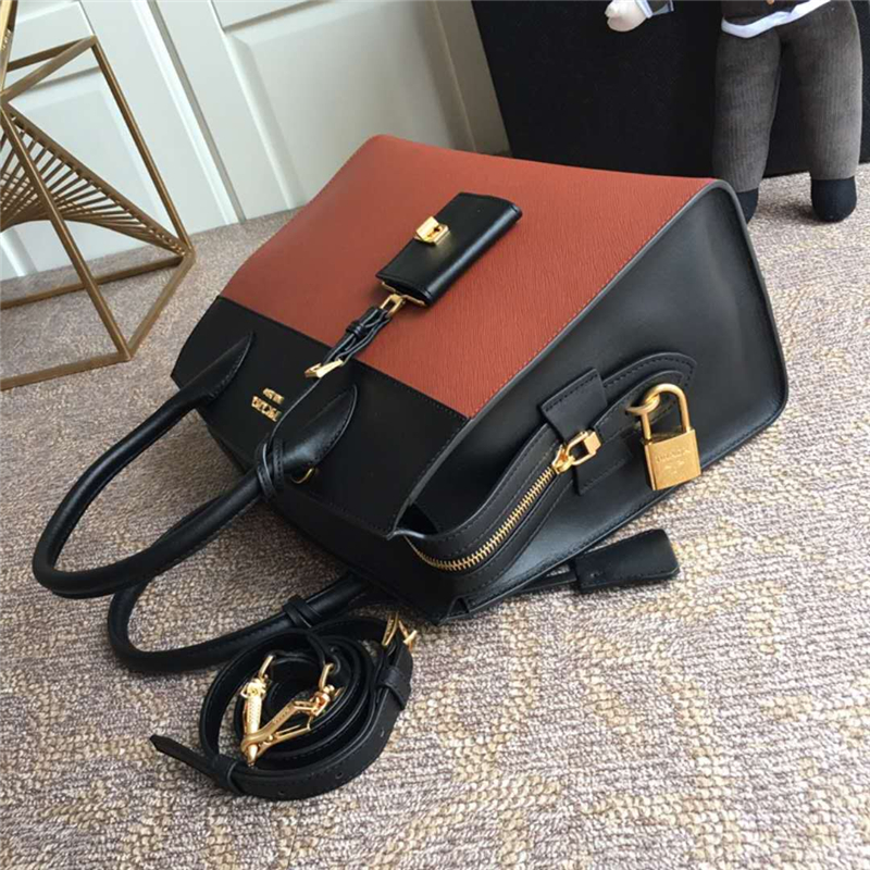 lBA047 Prada普拉達(dá) 小牛皮 拼色拼皮 手提肩包 紫檀