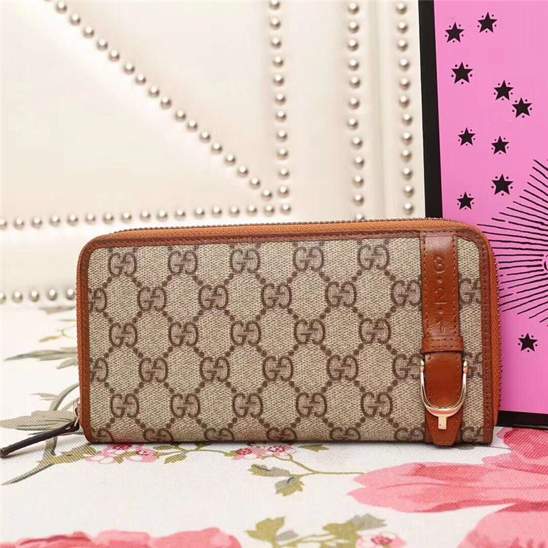 309758 GUCCI 拉鏈錢包 高級人造帆布 原板五金 原版牛皮 棕色
