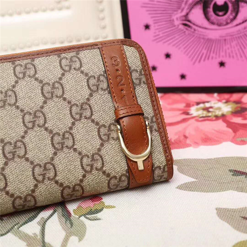 309758 GUCCI 拉鏈錢包 高級人造帆布 原板五金 原版牛皮 棕色