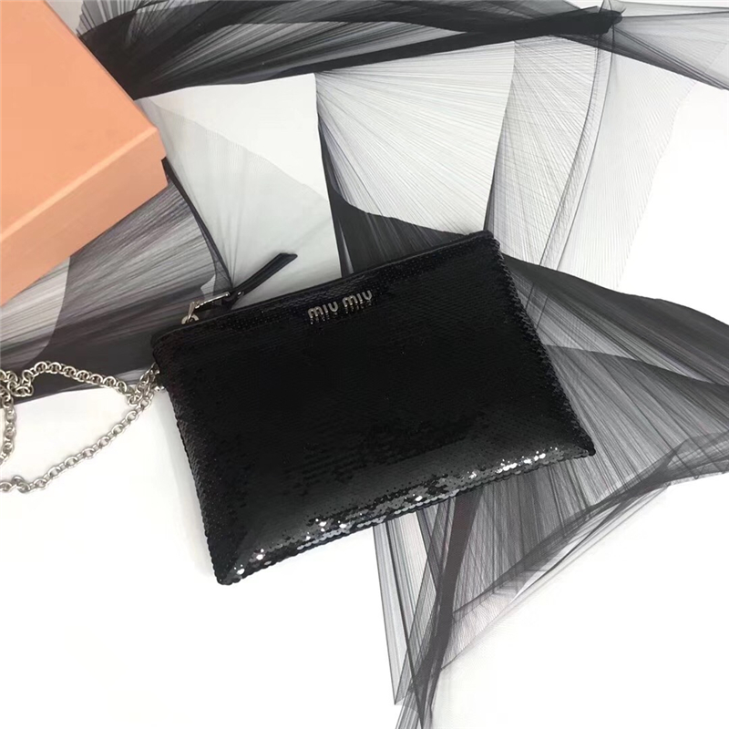 5NH81C MIUMIU專柜新款 手工珠刺繡 亮片單肩手拿包 黑色