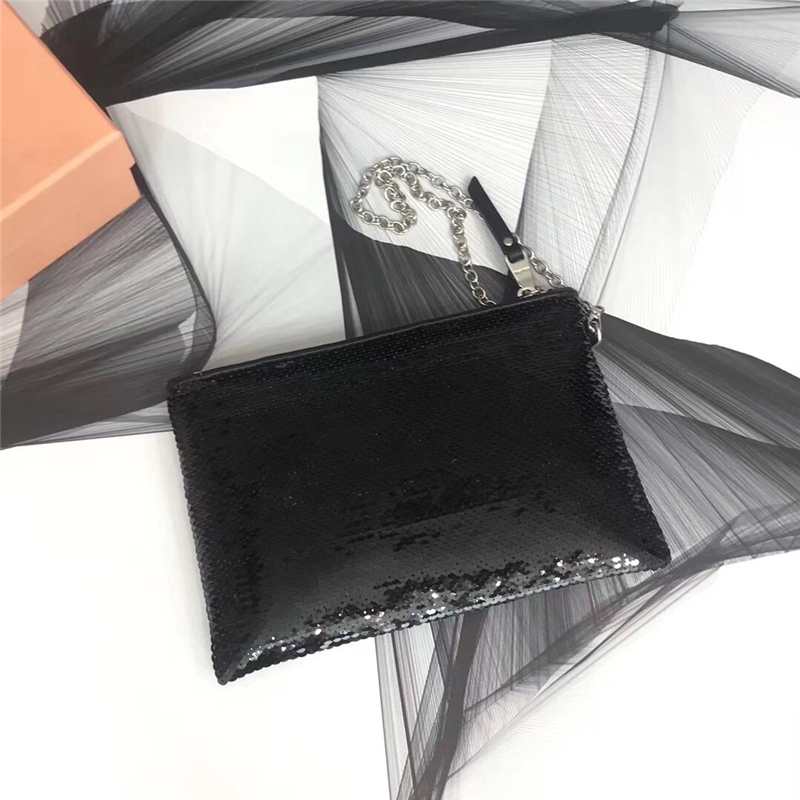 5NH81C MIUMIU專柜新款 手工珠刺繡 亮片單肩手拿包 黑色