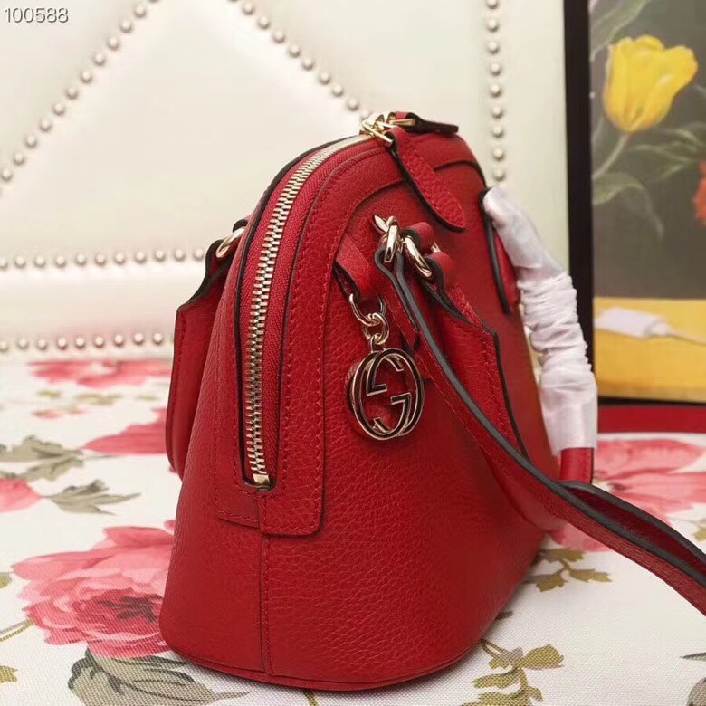 449661 Gucci女包 荔枝紋牛皮 手提斜跨 貝殼包 紅色