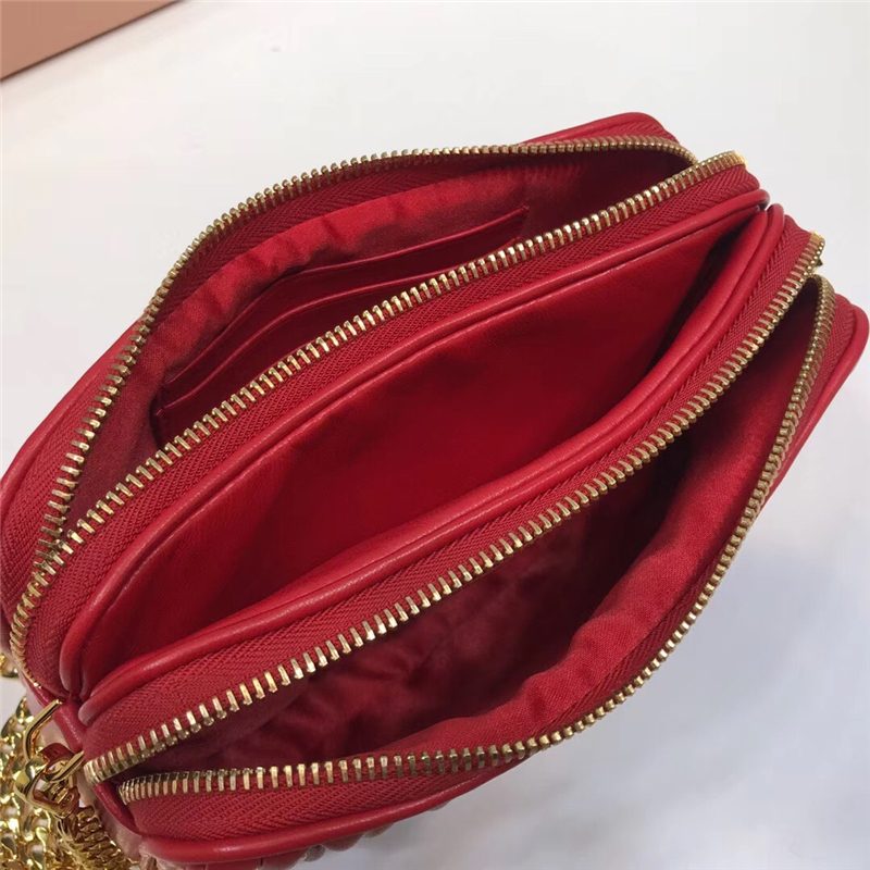 5BH009 MIUMIU繆繆 專柜新款 雙拉鏈 迷你 鏈條肩包 紅色