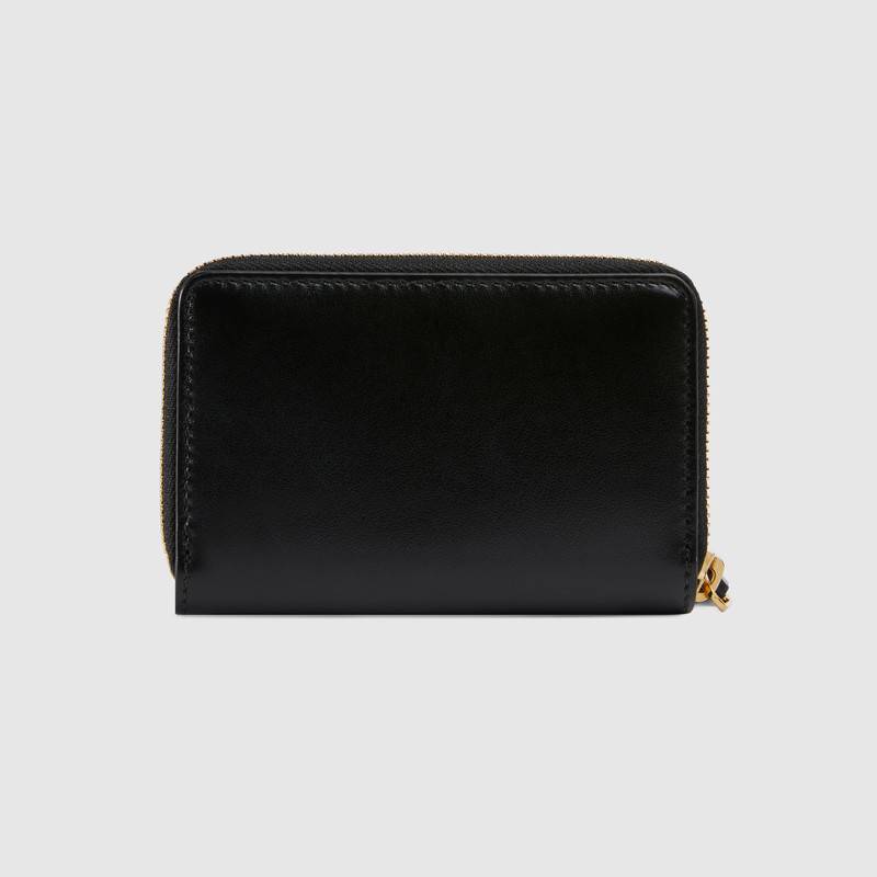 547597 Gucci頭層牛皮 Gucci標識 皮革拉鏈卡包 古馳錢包 黑色