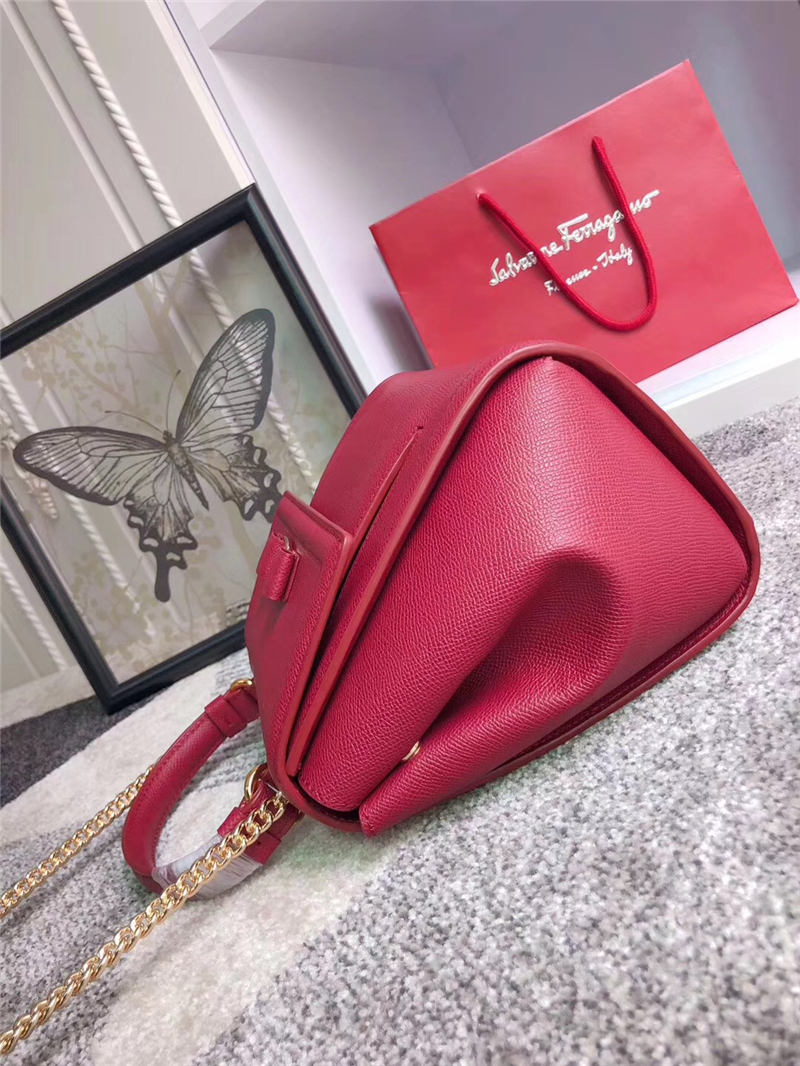21G697 Ferragamo菲格拉慕手提袋 Vara蝴蝶結 大號 手掌紋牛皮 翻蓋包 酒紅