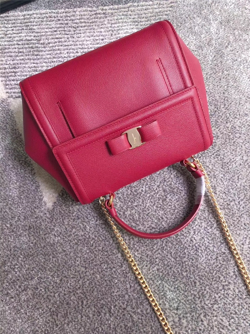 21G697 Ferragamo菲格拉慕手提袋 Vara蝴蝶結 大號 手掌紋牛皮 翻蓋包 酒紅