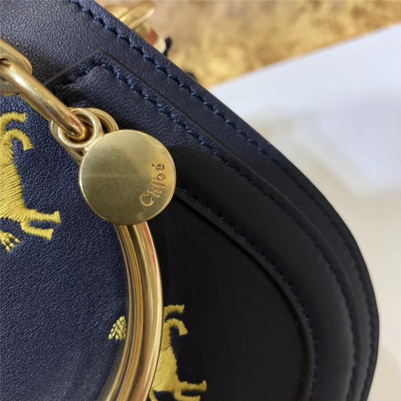 Chloe Nile IT包 進口牛皮 小號 小馬刺繡圖案 手鐲式提手 珂洛伊手袋 黑色