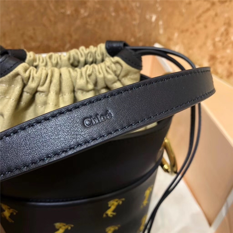 Chloe Nile水桶包 進口牛皮 珂洛伊女包 小馬刺繡圖案 roy水桶肩包 黑色