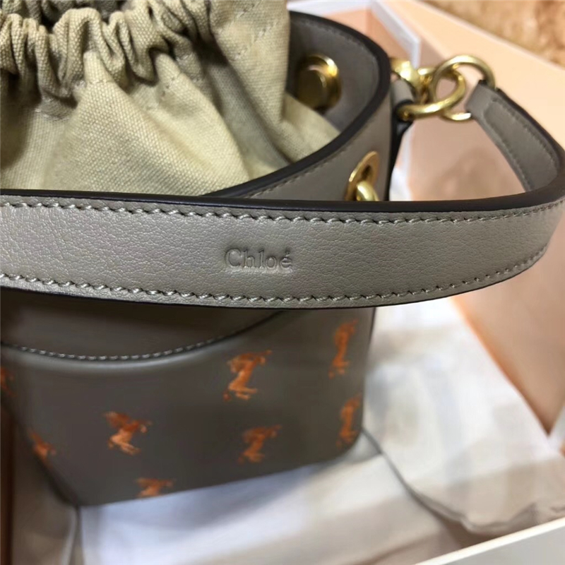 Chloe Nile水桶包 進口牛皮 珂洛伊女包 小馬刺繡圖案 roy水桶肩包 灰色