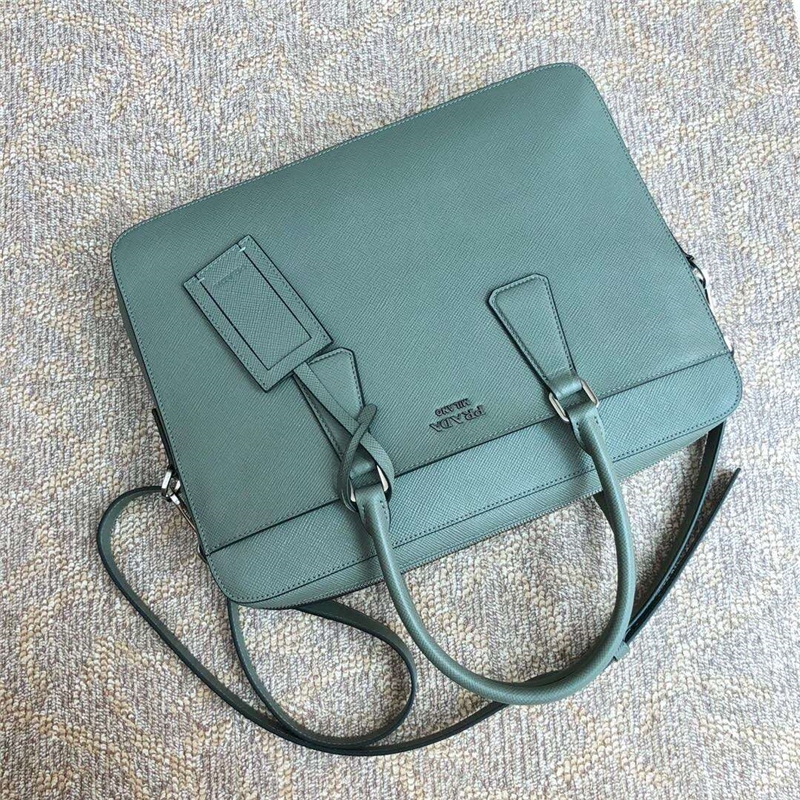 2VE368B Prada男包 Prada公文包 超薄款 普拉達粗十字紋電腦包 薄荷綠