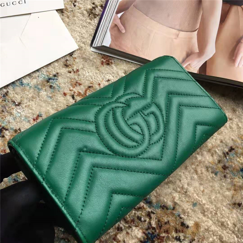 443436 GUCCI GG Marmont系列 絎縫皮革 雙G 長款皮夾 綠色
