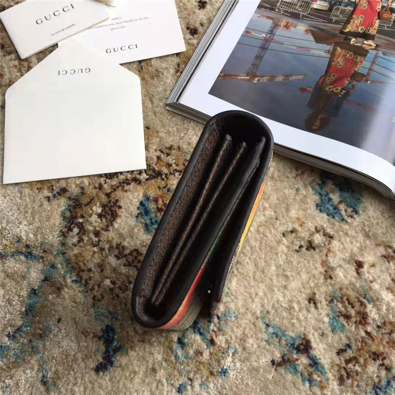 424893 Gucci 古馳錢包 花鳥圖案 雙G高級(jí)人造帆布 長(zhǎng)款錢包 深啡色