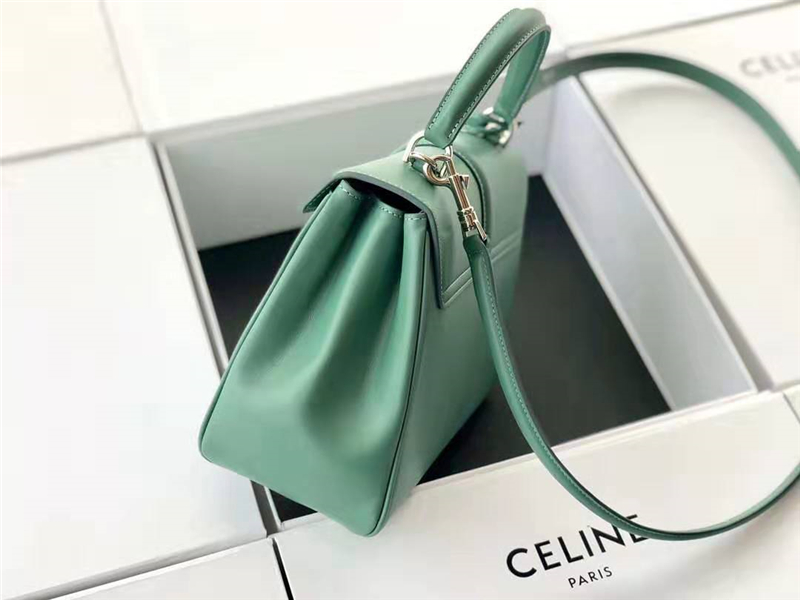 188003 Celine包包 賽琳女包 19新款 金屬鎖扣 小號 平紋小牛皮 Celine手提女包 青瓷色