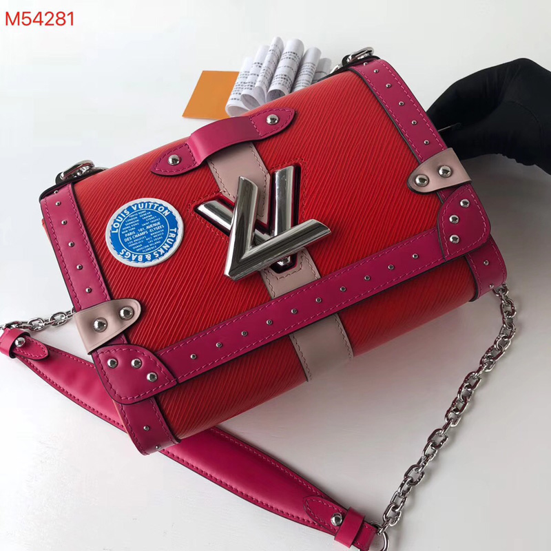 M54281 LV TWIST 中號手袋 LV掛鎖絲印圖案系列 LV女包 LV單肩包 紅色