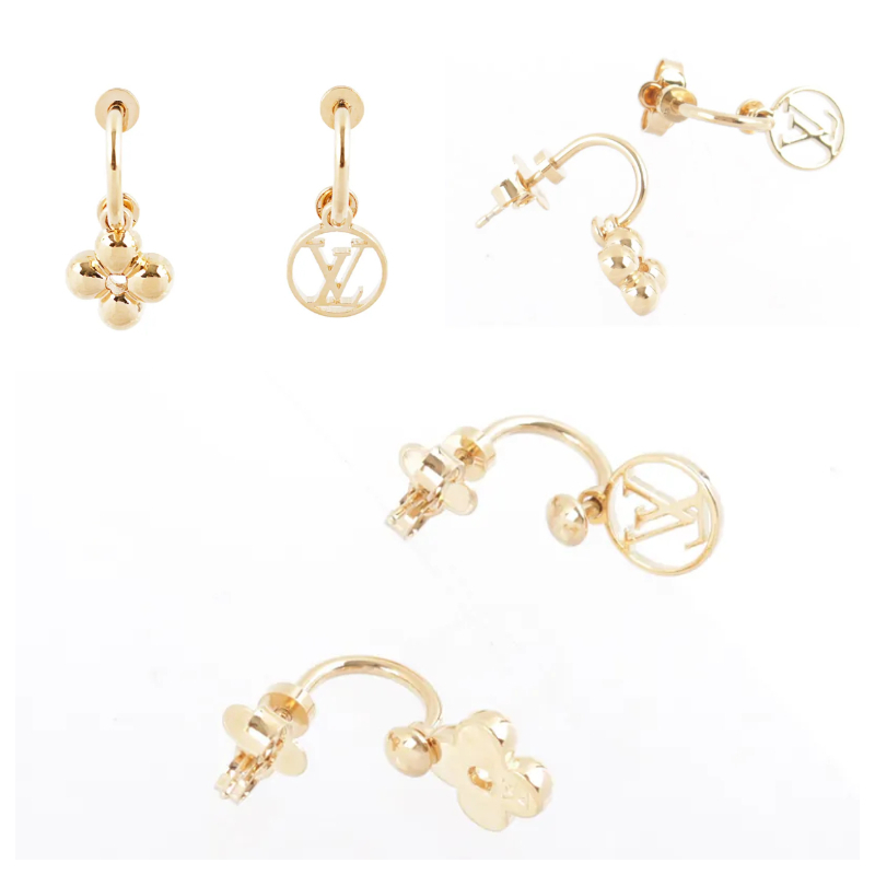 Blooming Monogram 花卉及圓圈垂墜針式耳環